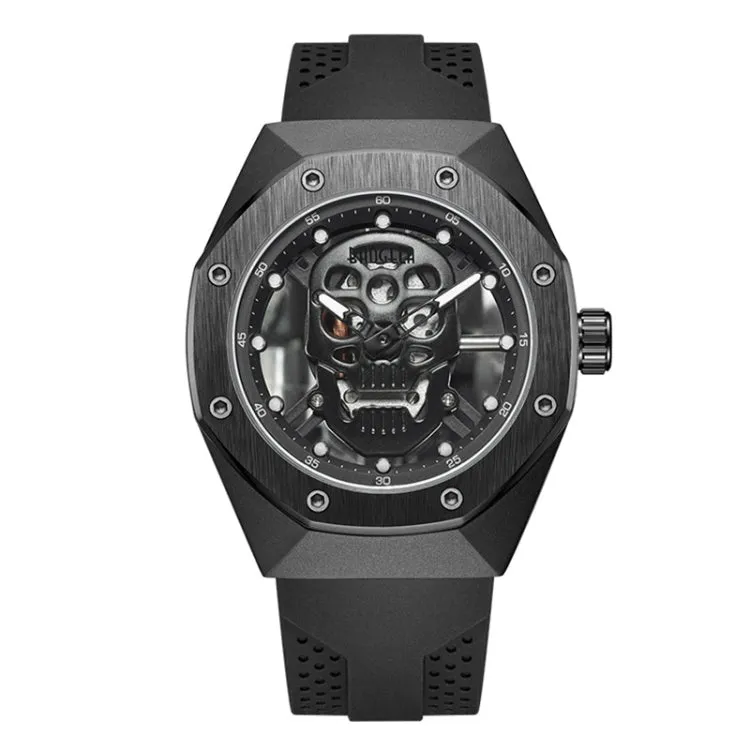 BAOGELA 1902 Luminous Skull Design Silicone Strap Quartz Men's Watch