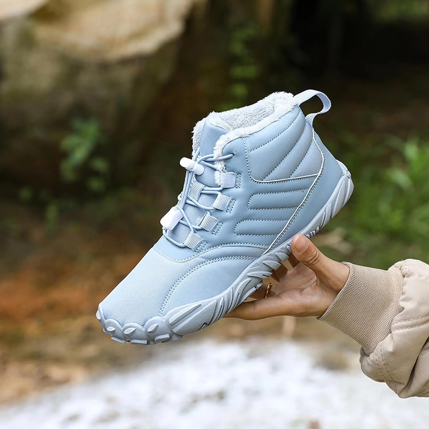 Barefoot Shoes Men's Womens Wide Toe Box Winter Trail Runner Minimalist Zero Drop Sole Cotton Boots Fur Lined Hiking Walking Shoes