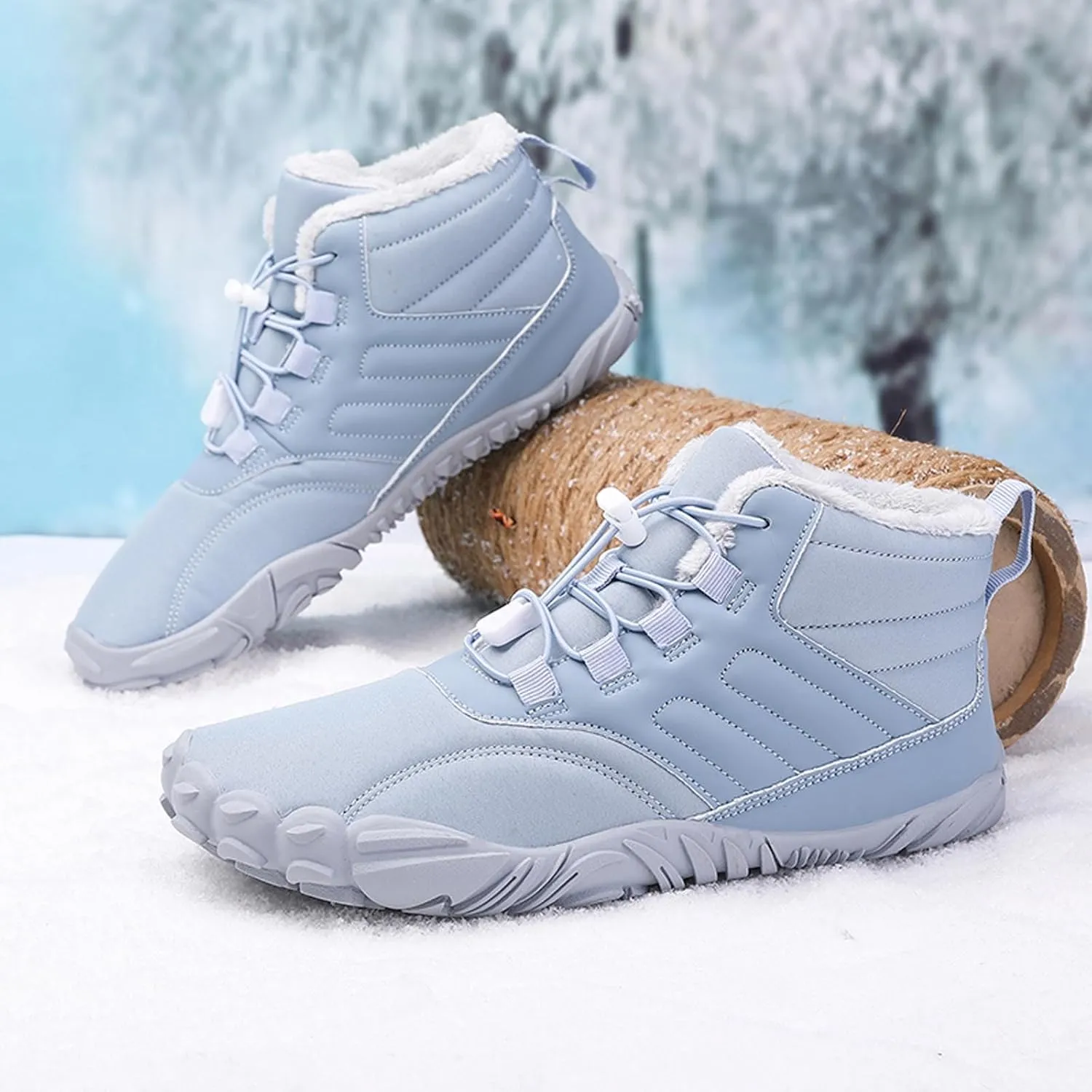 Barefoot Shoes Men's Womens Wide Toe Box Winter Trail Runner Minimalist Zero Drop Sole Cotton Boots Fur Lined Hiking Walking Shoes