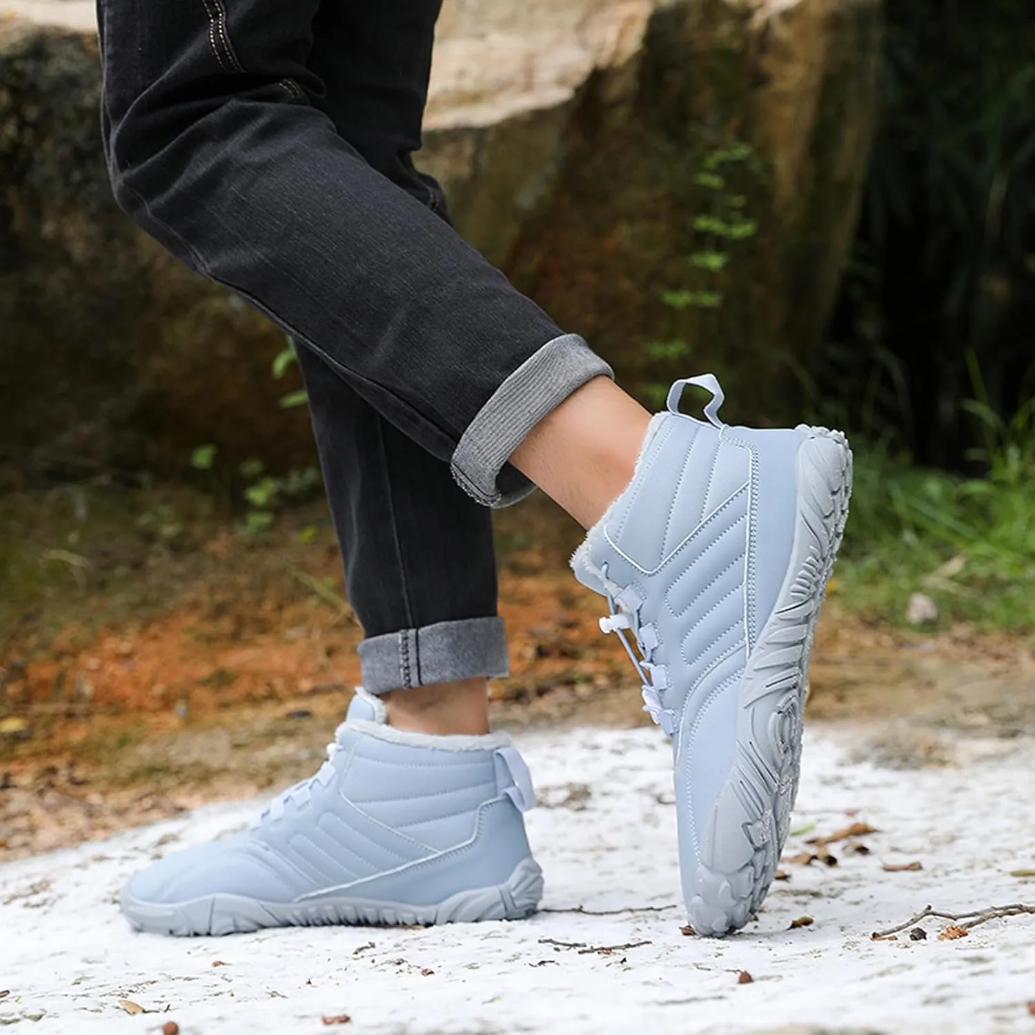 Barefoot Shoes Men's Womens Wide Toe Box Winter Trail Runner Minimalist Zero Drop Sole Cotton Boots Fur Lined Hiking Walking Shoes