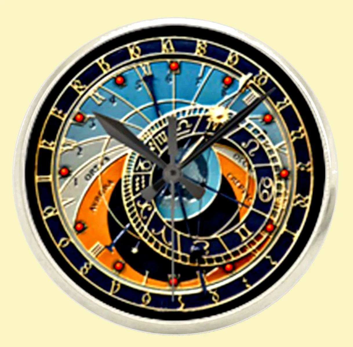 Bassin and Brown Astronomical Clock Lapel Pin  - Blue.Navy.Orange.Grey