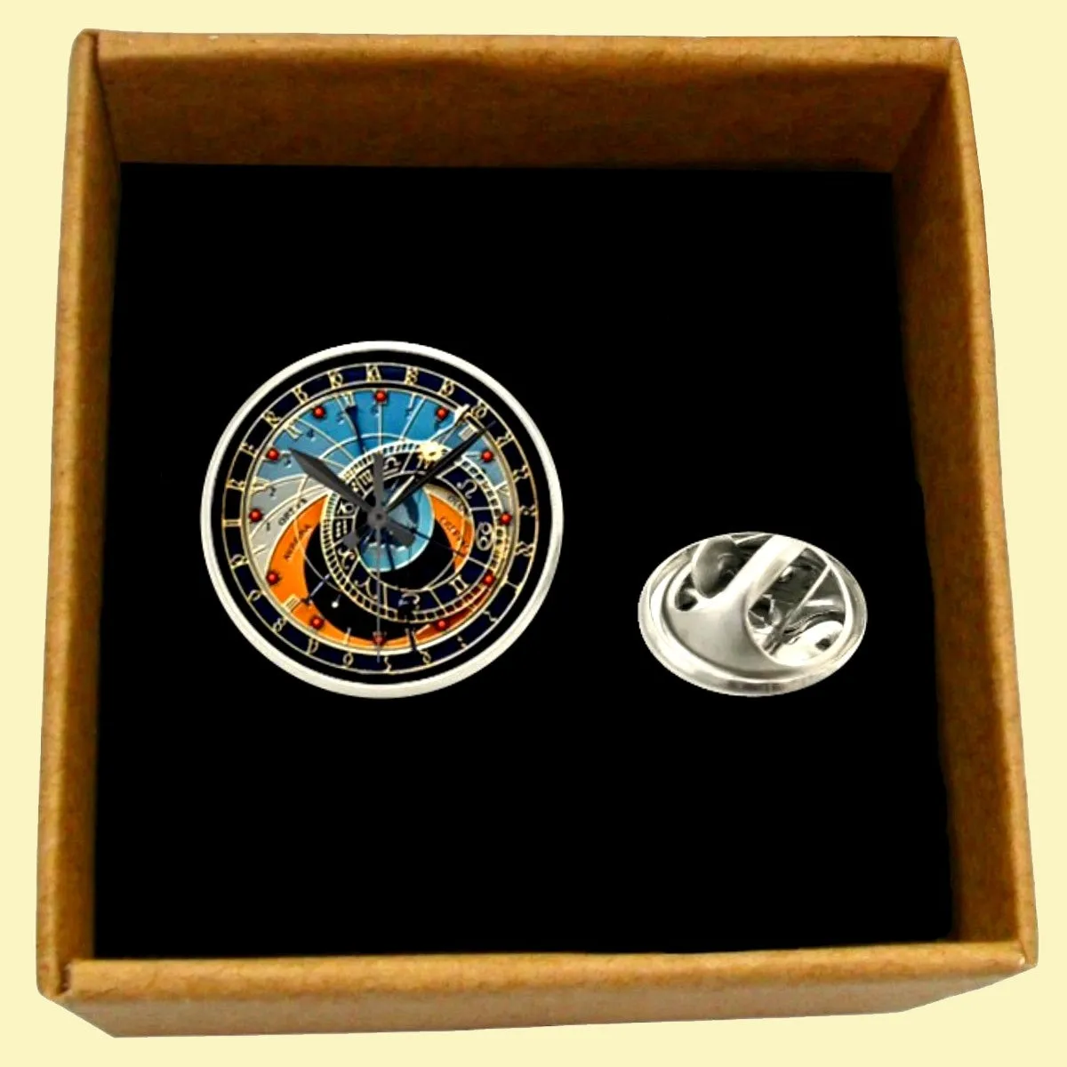 Bassin and Brown Astronomical Clock Lapel Pin  - Blue.Navy.Orange.Grey