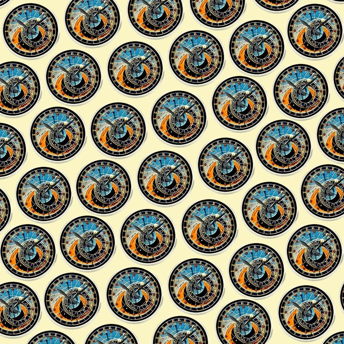 Bassin and Brown Astronomical Clock Lapel Pin  - Blue.Navy.Orange.Grey