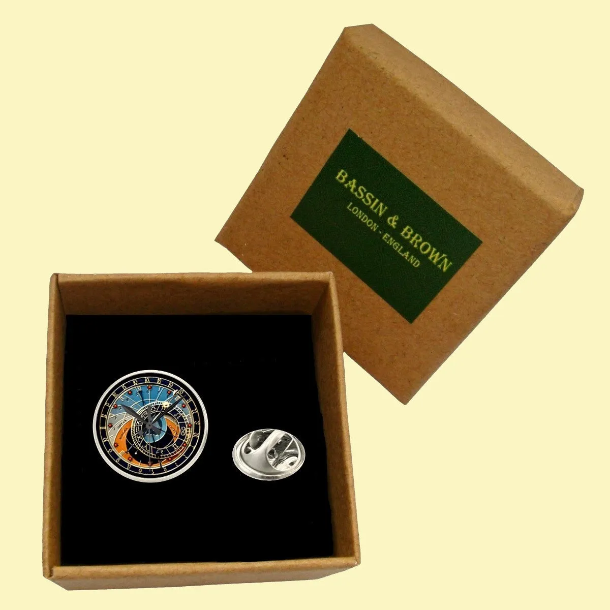 Bassin and Brown Astronomical Clock Lapel Pin  - Blue.Navy.Orange.Grey