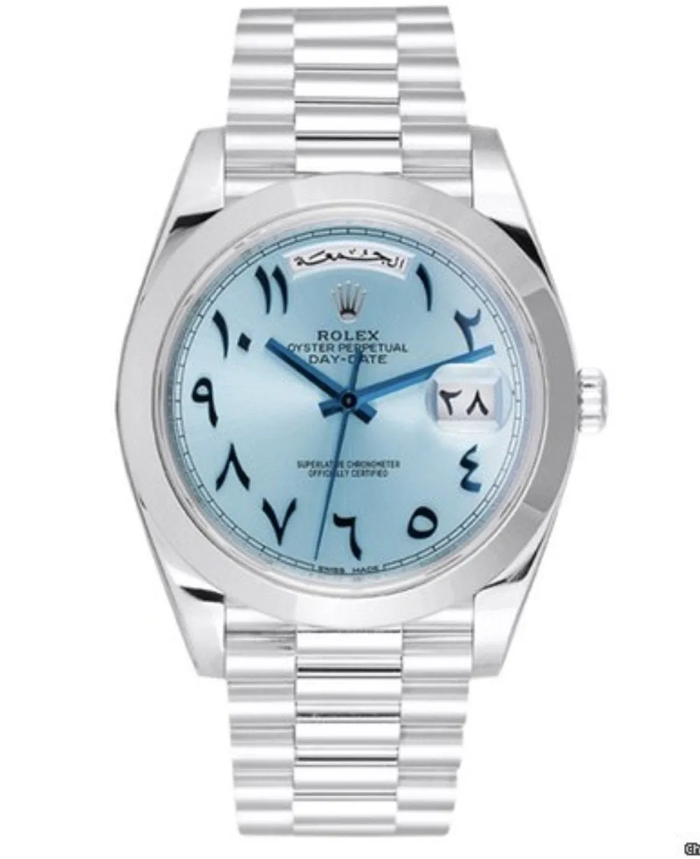 Best Swiss Clone Replica Rolex Day Date 40mm Ice Blue Arabic Dial Platinum Watch