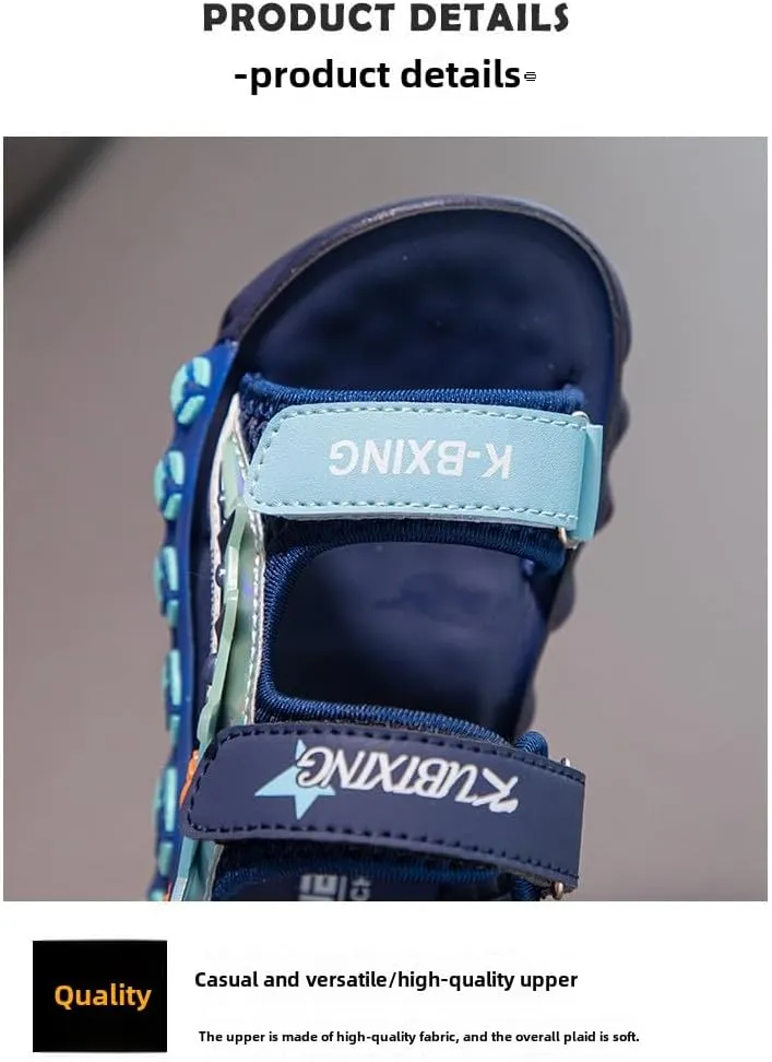Boys Sport Sandals 2025 Summer New Adjustable Strap Beach Shoes with Soft EVA Sole, Breathable Mesh for Kids Outdoor Play