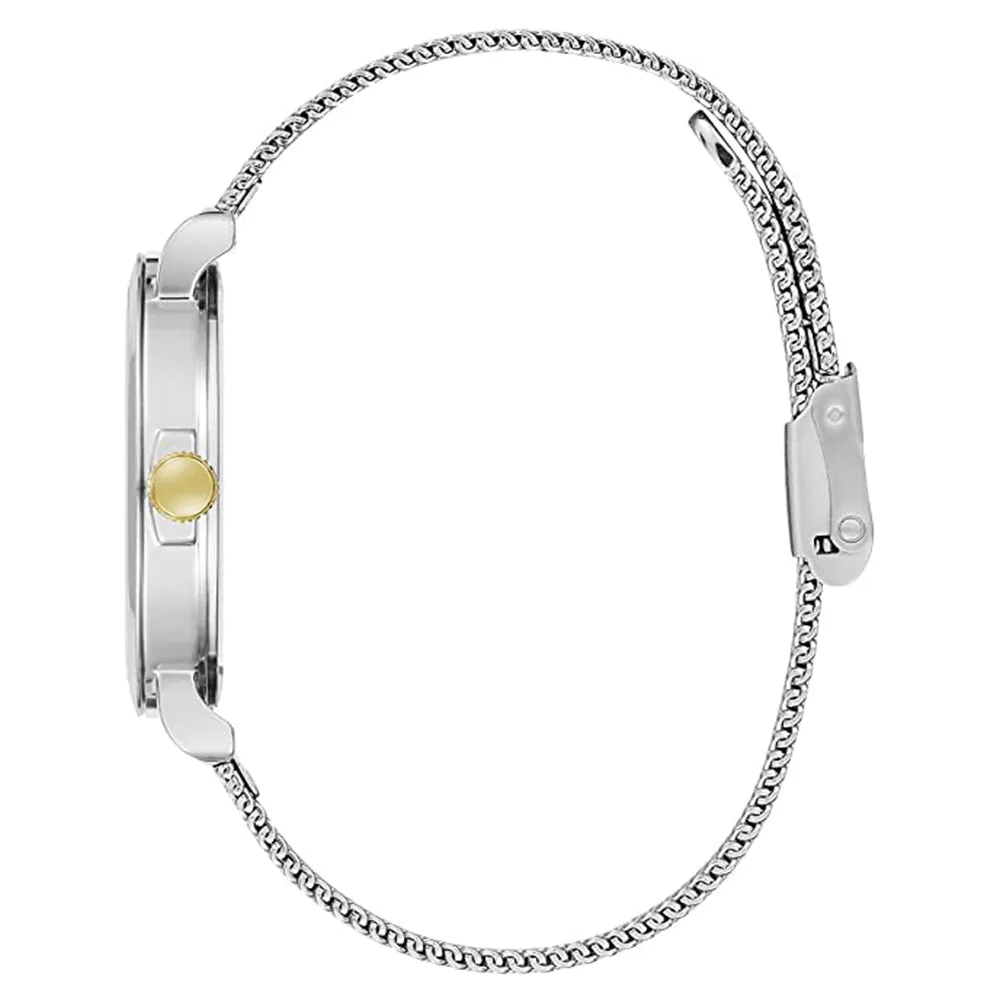 Caravelle Womens Silver Stainless Steel Bracelet Band Silver Quartz Dial Watch - 45L184