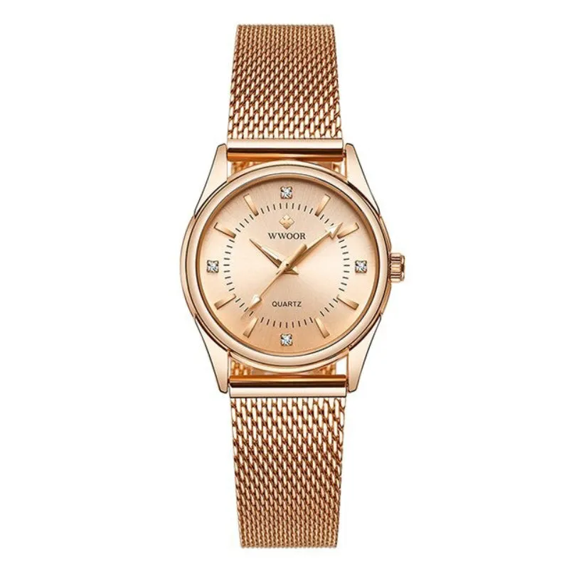 Classic Luxury Style Rhinestone Encrusted Stainless Steel Quartz Watches