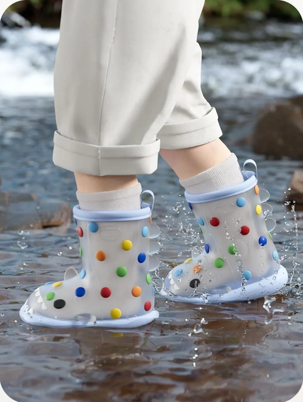 Colorful Dot Children's Rain Shoes, Transparent Shark, Anti-Slip, Cute Water Shoes for Boys and Girls