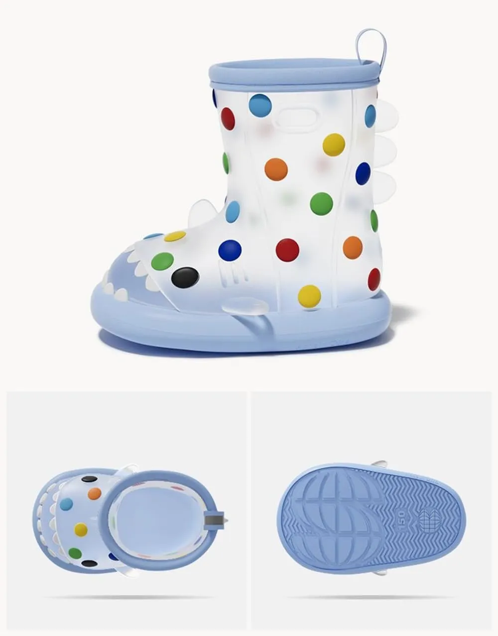 Colorful Dot Children's Rain Shoes, Transparent Shark, Anti-Slip, Cute Water Shoes for Boys and Girls