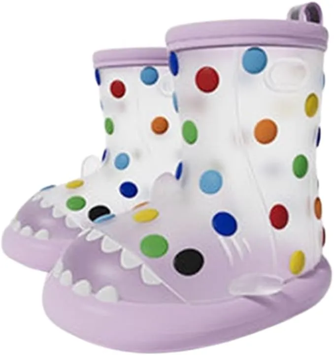 Colorful Dot Children's Rain Shoes, Transparent Shark, Anti-Slip, Cute Water Shoes for Boys and Girls