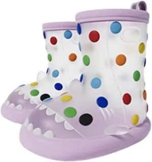 Colorful Dot Children's Rain Shoes, Transparent Shark, Anti-Slip, Cute Water Shoes for Boys and Girls