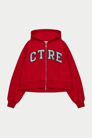 CTRE CROPPED ZIP THROUGH HOODIE - RED