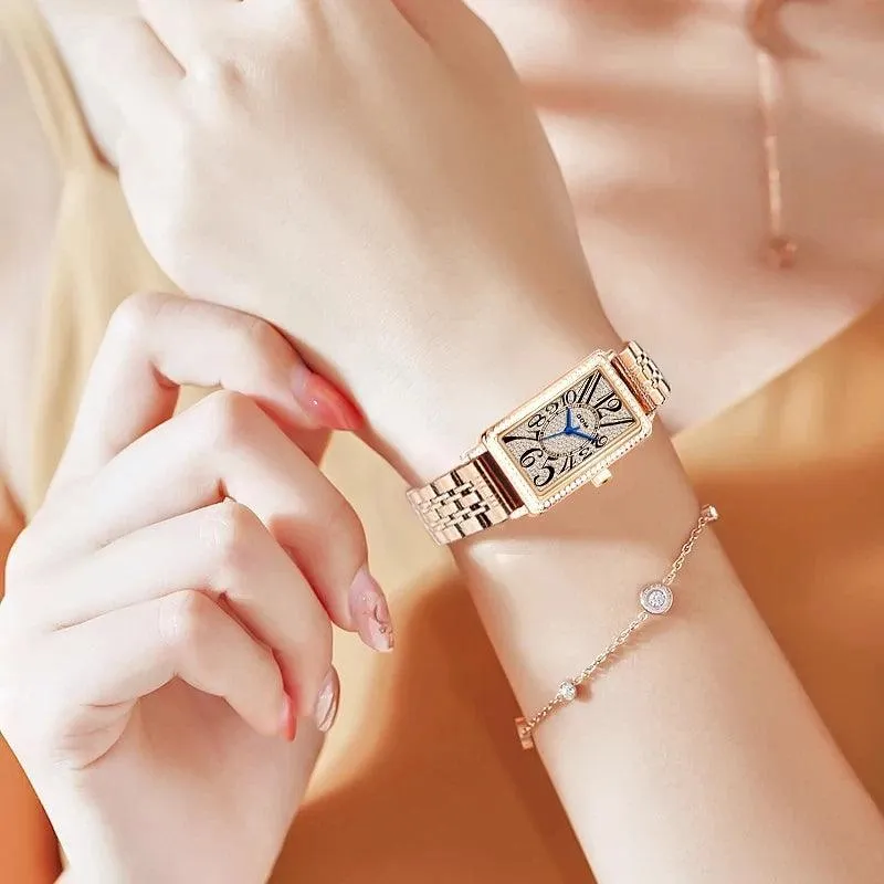 Dom CZ Diamond Rectangular Quartz Women's Watches