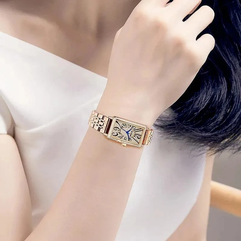 Dom CZ Diamond Rectangular Quartz Women's Watches