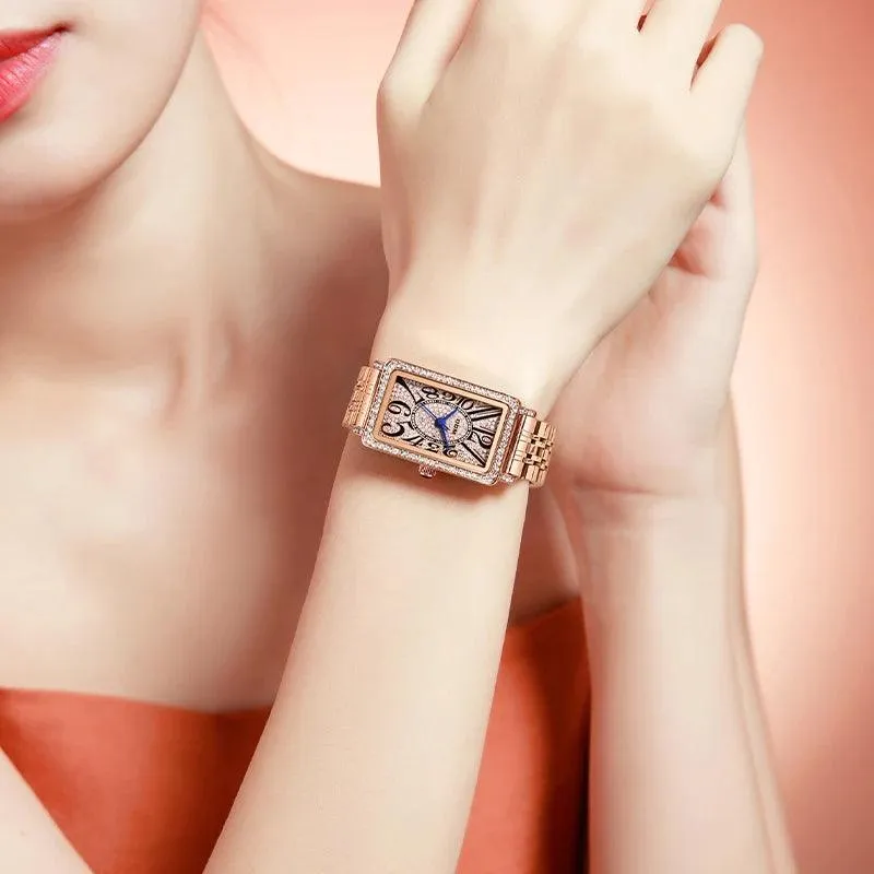 Dom CZ Diamond Rectangular Quartz Women's Watches