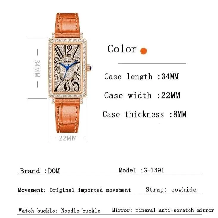 Dom CZ Diamond Rectangular Quartz Women's Watches