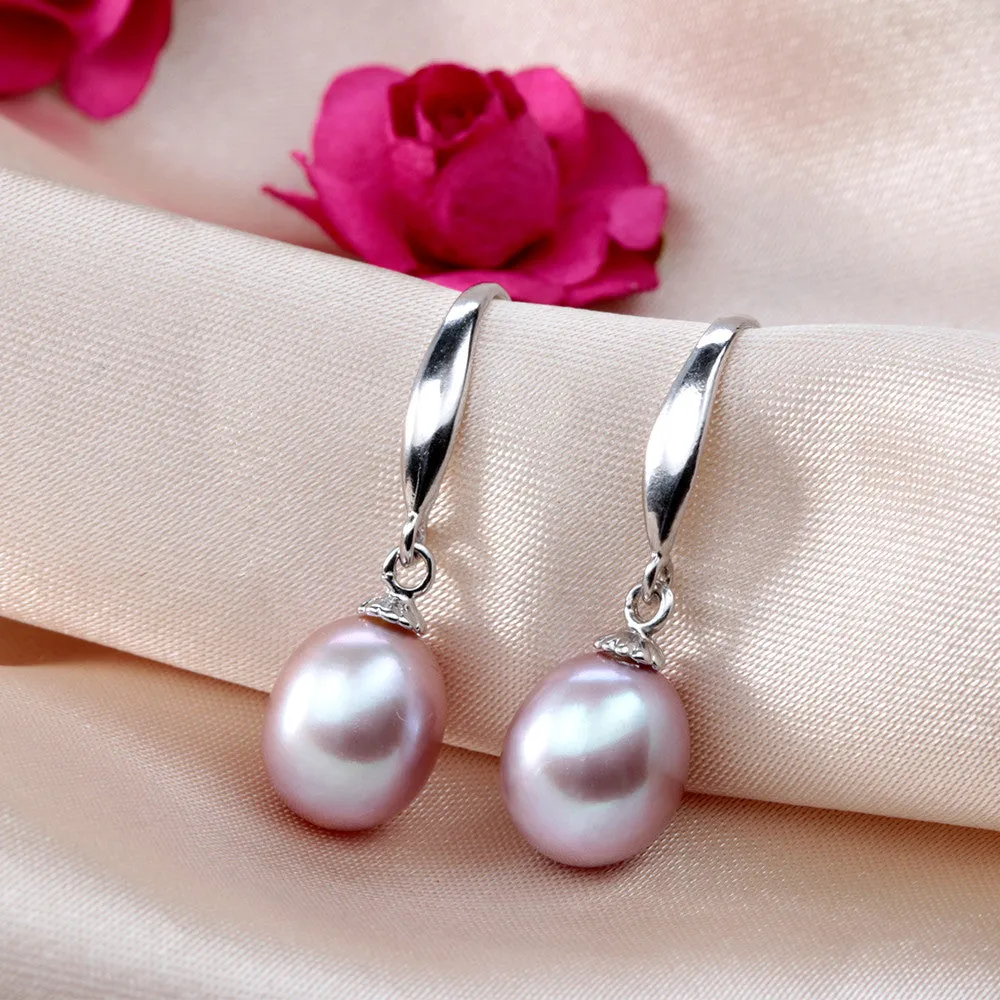 Elegant 8-9mm water drop freshwater pearl earrings classic 925 silver earrings for women