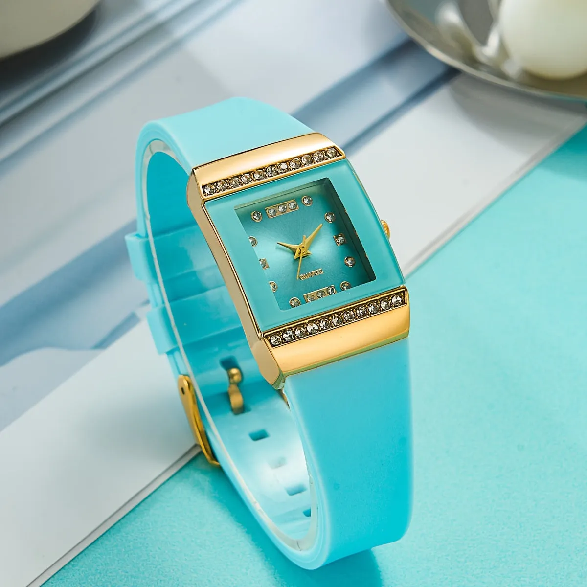 Elegant Womens Luxury Rhinestone Square Quartz