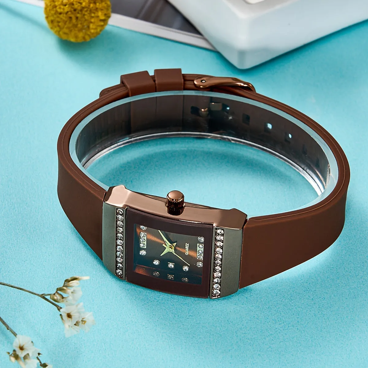 Elegant Womens Luxury Rhinestone Square Quartz