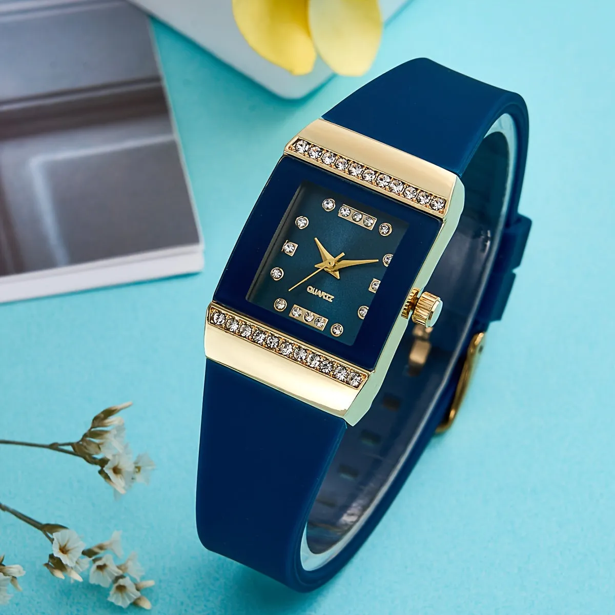 Elegant Womens Luxury Rhinestone Square Quartz