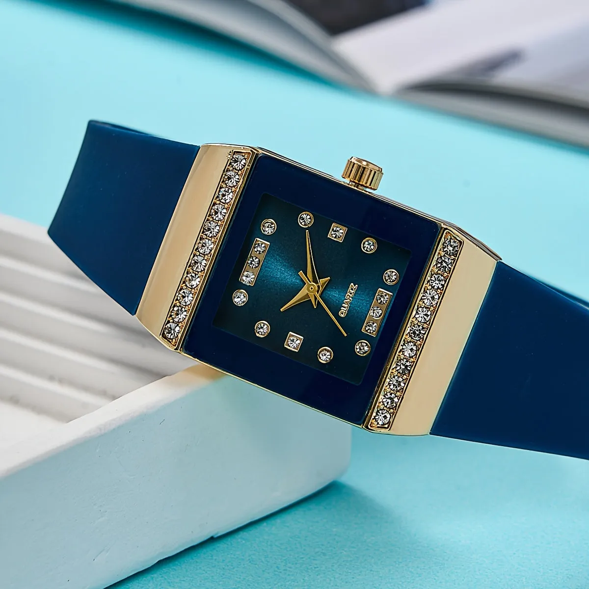 Elegant Womens Luxury Rhinestone Square Quartz