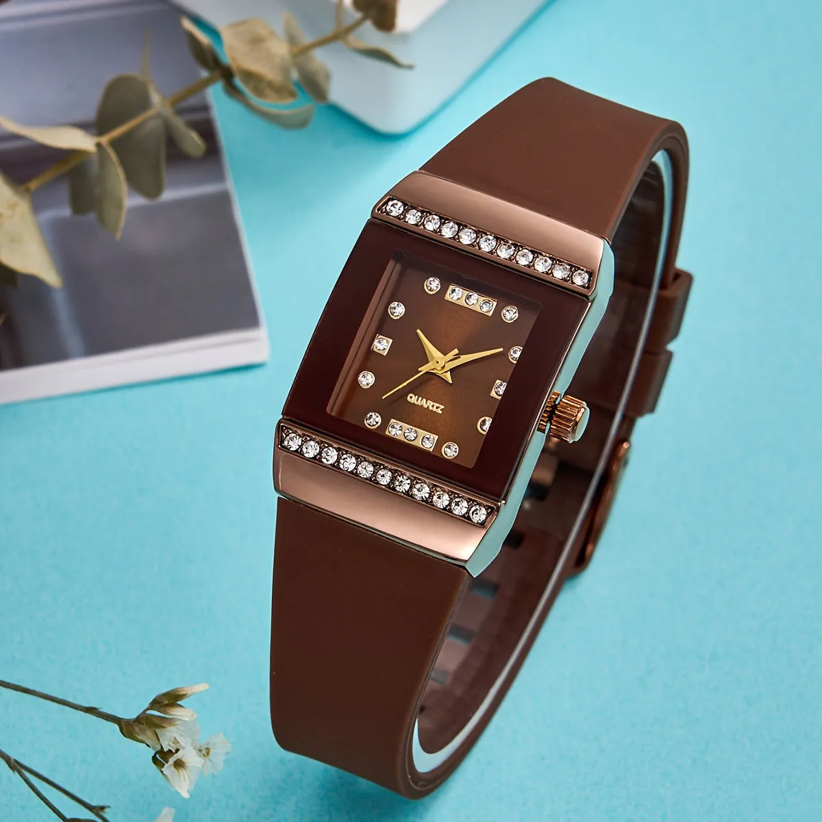 Elegant Womens Luxury Rhinestone Square Quartz