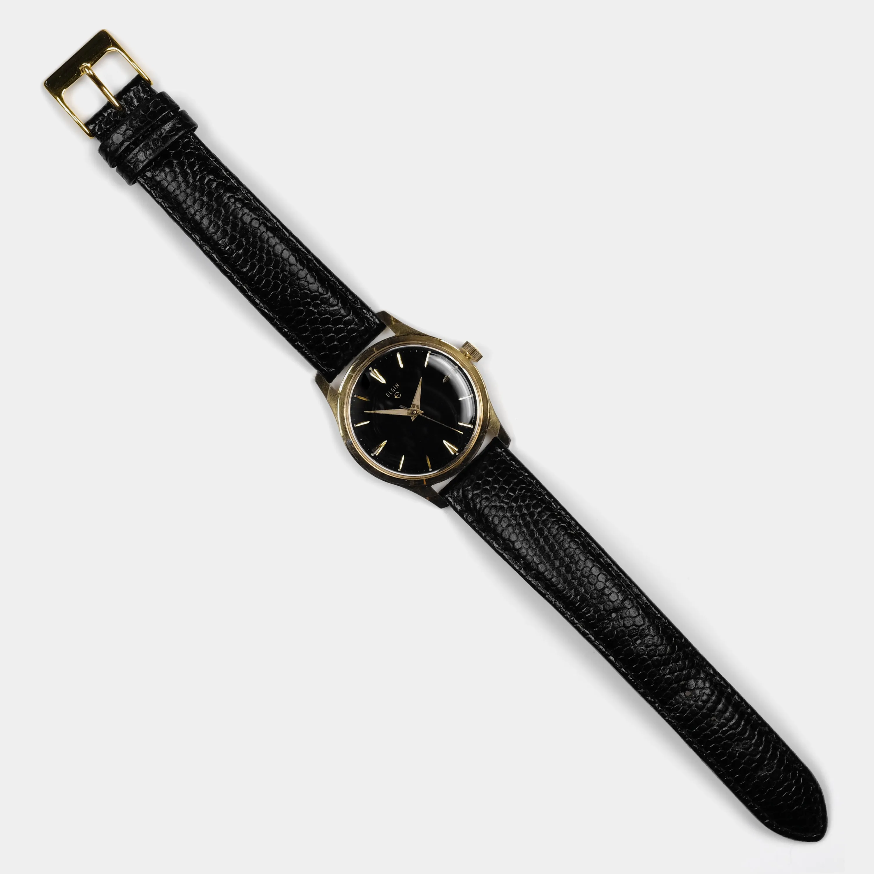 Elgin Manual-Wind Ref. 6966 Glossy Black Dial 1960s Wristwatch