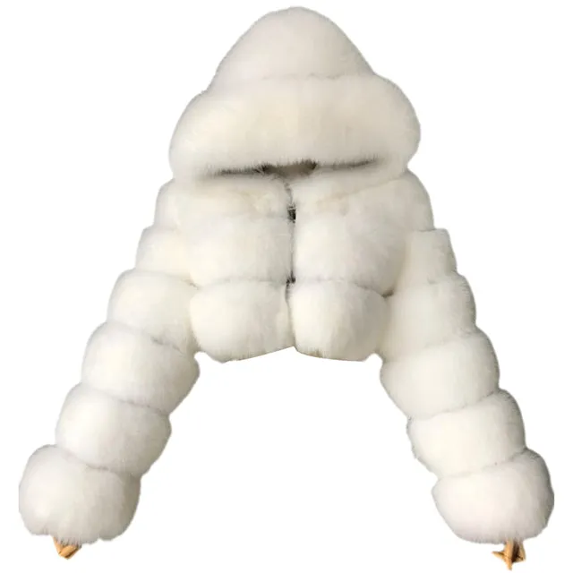 Faux Fur Cropped Hooded Short Jacket 6 Colors M-3XL