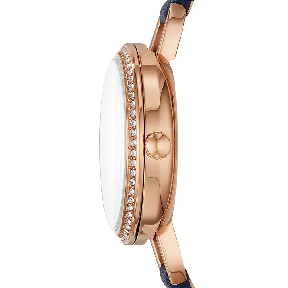 Fossil Annette Womens Navy Leather Band Silver Three-Hand Quartz Dial Watch - ES4403
