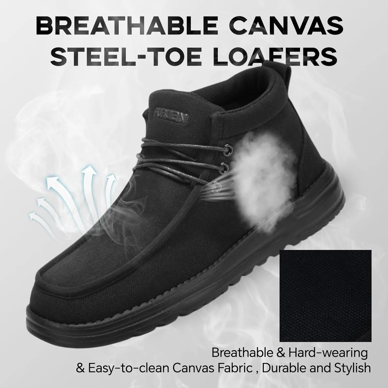 Furuian Steel Toe Shoes for Men High-top Safety Shoes for Men Lightweight Work Boots Canvas Steel Toe Sneakers Comfortable Work Loafers Zapatos De Trabajo para Hombres