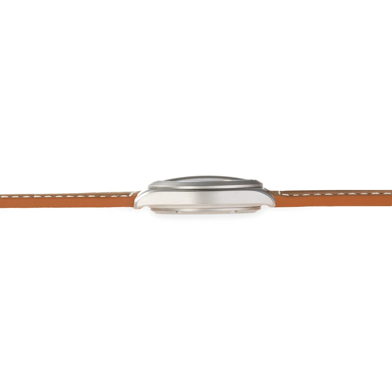 German Military Titanium Watch. GPW Offizier Automatic. 200M W/R. Sapphire Crystal. Brown Leatherstrap with white stitching.