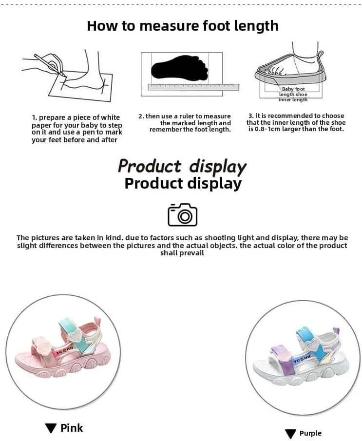 Girls' 2025 Summer Casual Sandals with Cushioned Sole, Breathable Cloth Upper & Adjustable Straps, Cartoon Pattern Beach Shoes for Kids