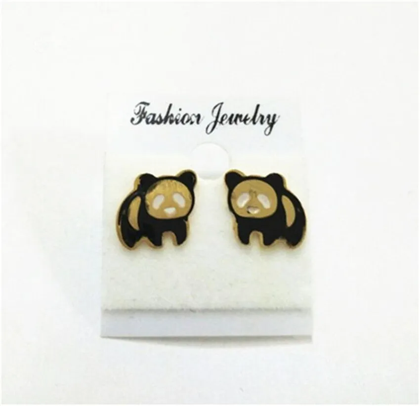 Gold Color Panda Bear Stud Earrings Pendientes
