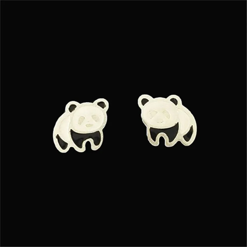 Gold Color Panda Bear Stud Earrings Pendientes