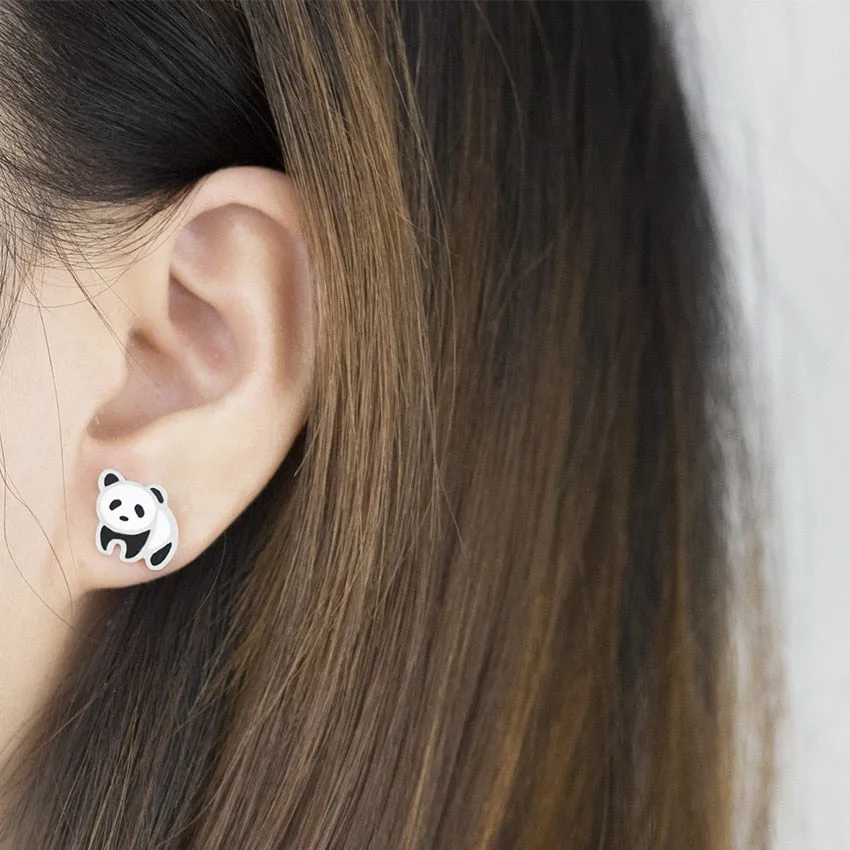 Gold Color Panda Bear Stud Earrings Pendientes