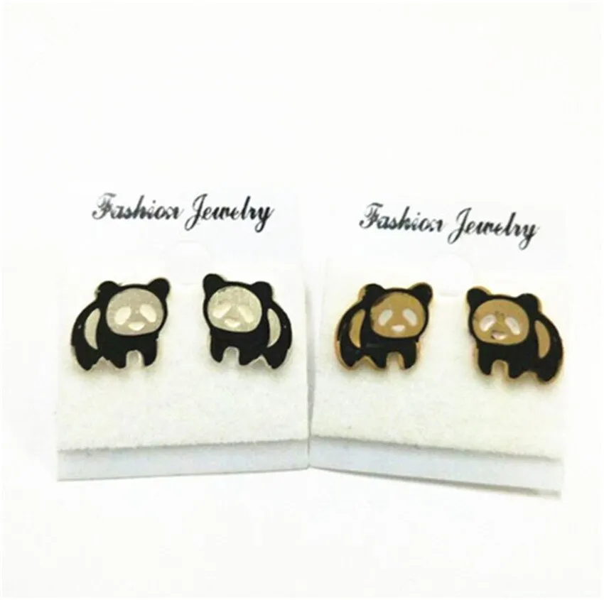 Gold Color Panda Bear Stud Earrings Pendientes