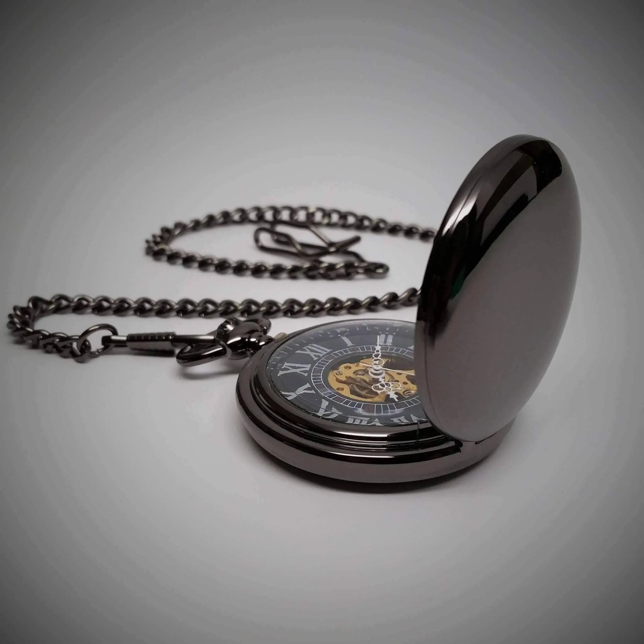 Gunmetal Antique Style Skeleton Movement Pocket Watch
