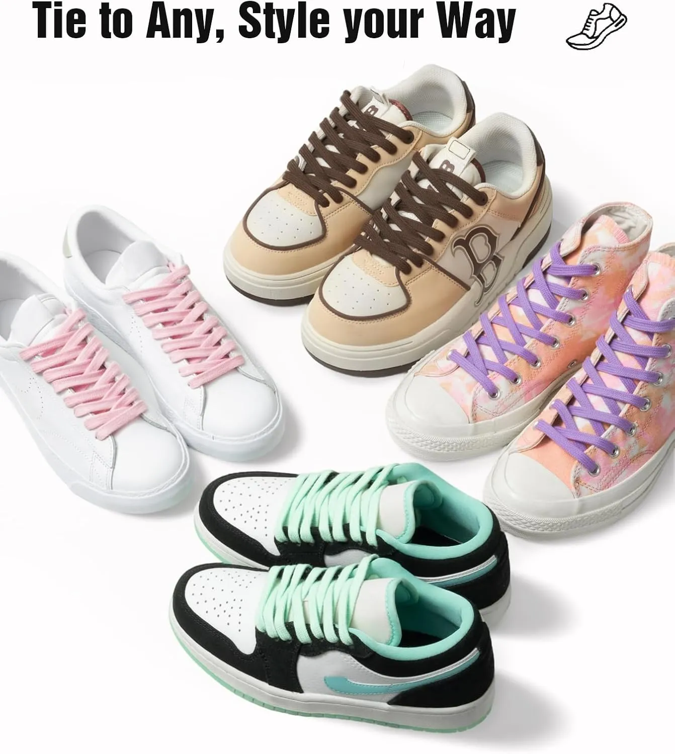 Handshop 2 Pairs Flat Athletic Shoelaces 5/16" in 40"-63" Wide Sneaker Replacement Shoe Laces