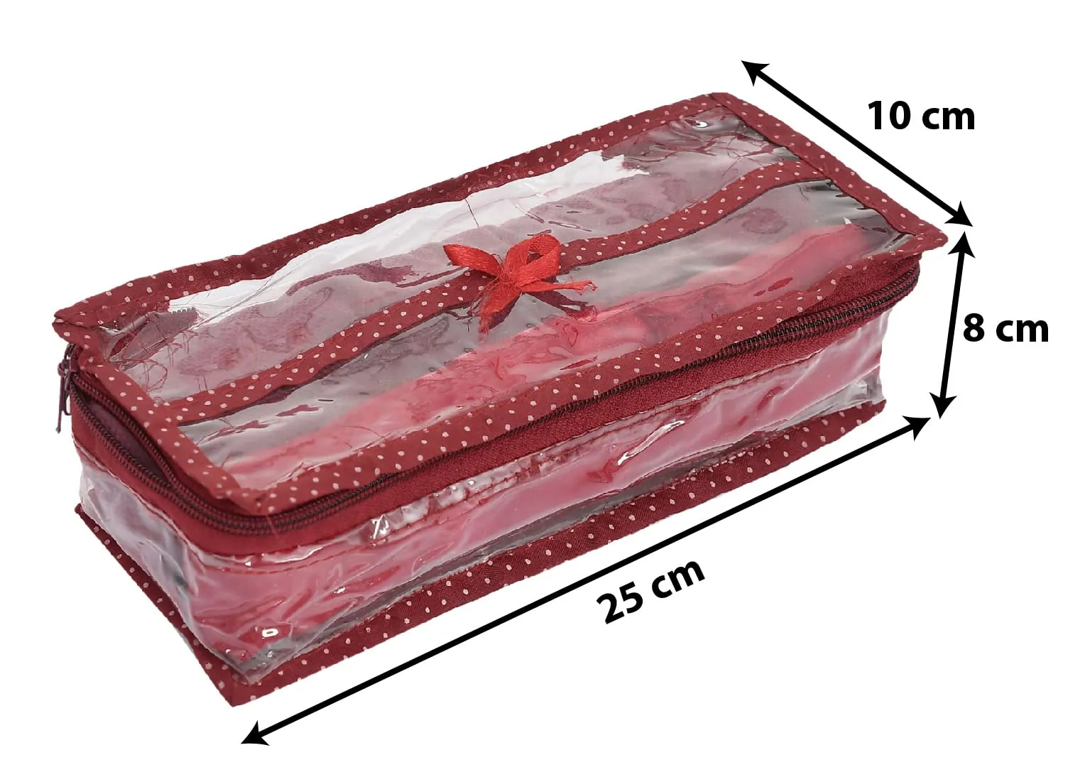 Heart Home Dot Printed Tranasparent PVC 1 Rod Bangles, Watches, Bracelet, Small Jewellery Organizer- Pack of 3 (Maroon),49HH0621