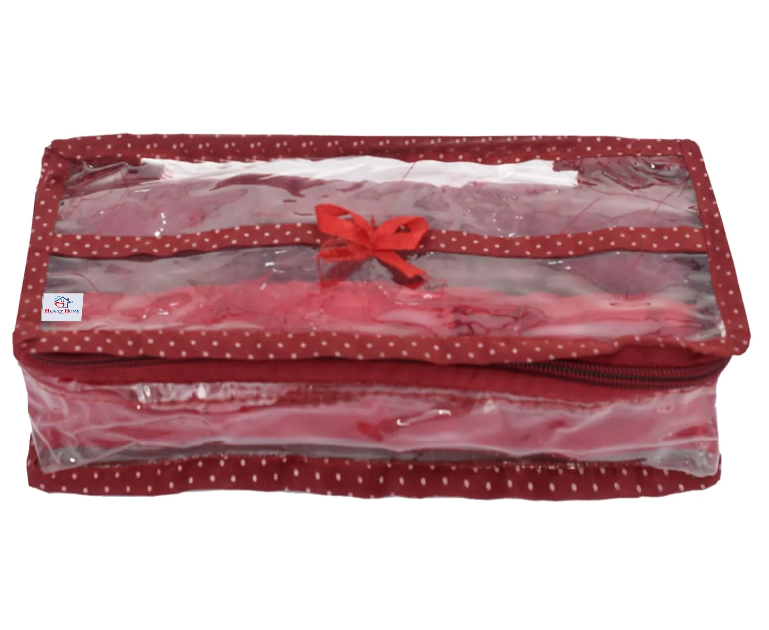 Heart Home Dot Printed Tranasparent PVC 1 Rod Bangles, Watches, Bracelet, Small Jewellery Organizer- Pack of 3 (Maroon),49HH0621