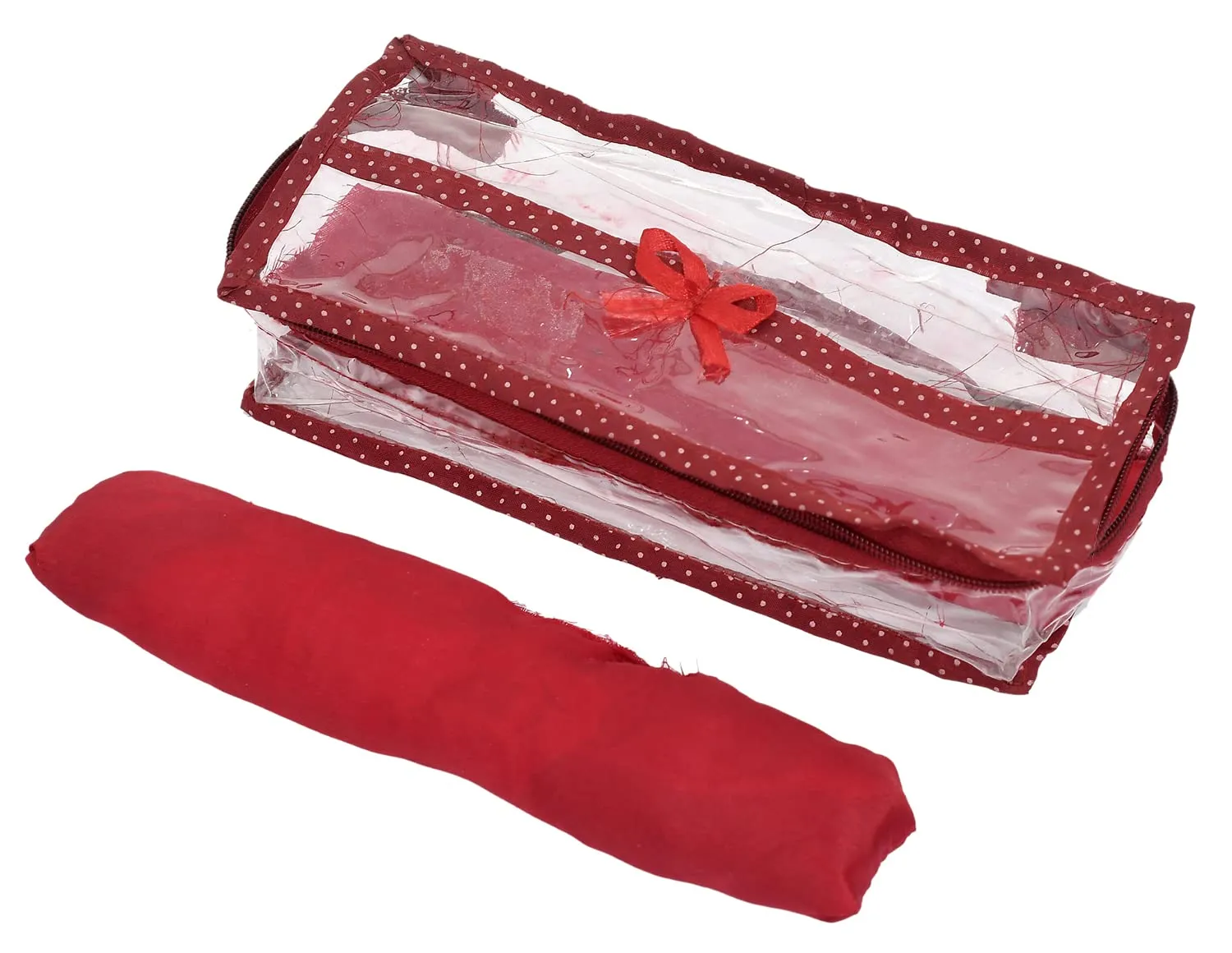 Heart Home Dot Printed Tranasparent PVC 1 Rod Bangles, Watches, Bracelet, Small Jewellery Organizer- Pack of 3 (Maroon),49HH0621