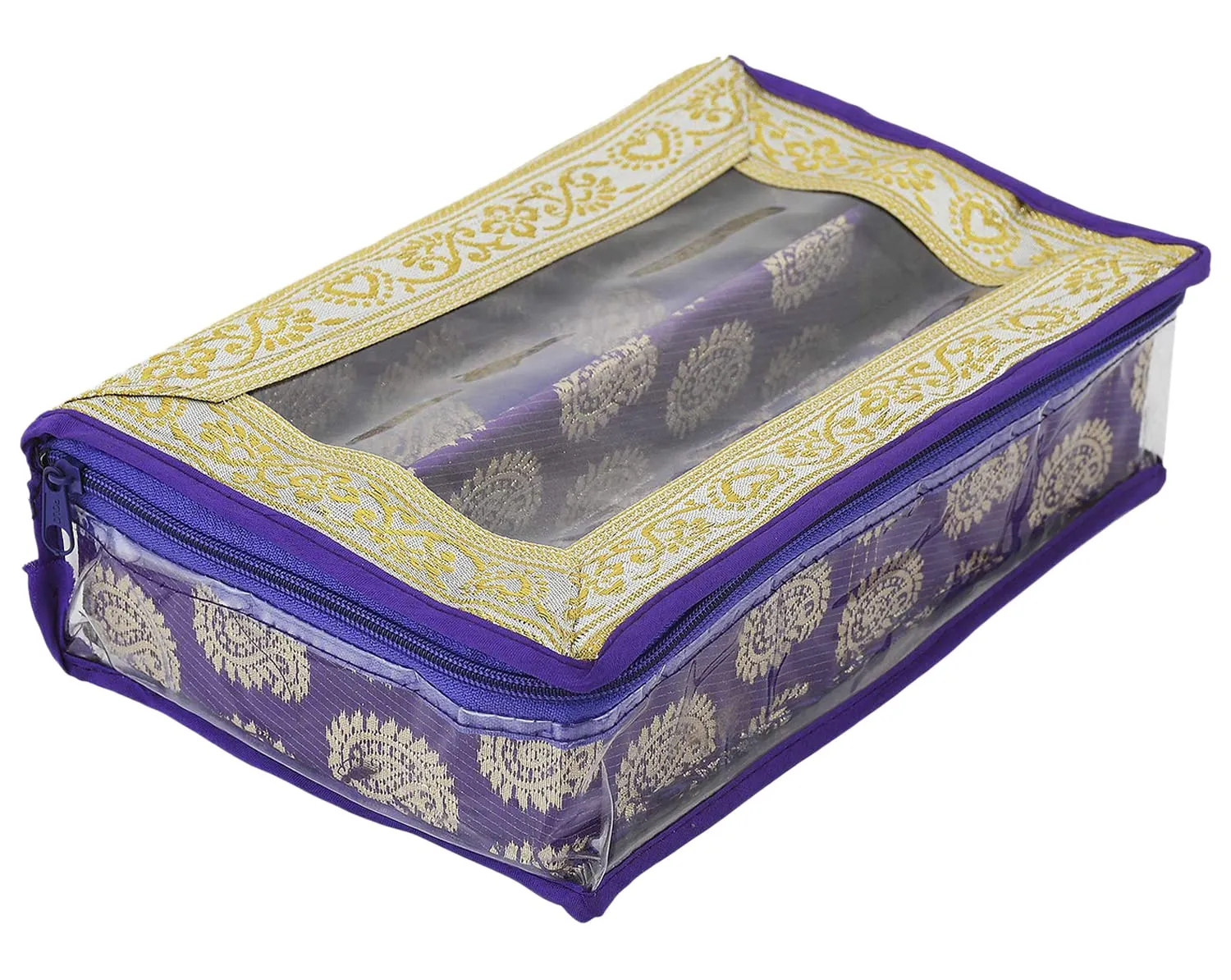 Heart Home Multipurpose Carry Design Laminated 2 Rod Bangle Box/Organizer/Case With Tranasparent Top (Purple)-47HH053