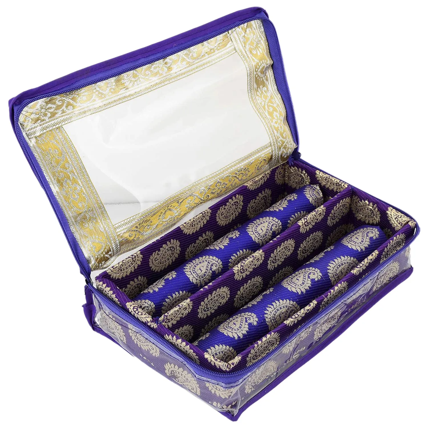 Heart Home Multipurpose Carry Design Laminated 2 Rod Bangle Box/Organizer/Case With Tranasparent Top (Purple)-47HH053