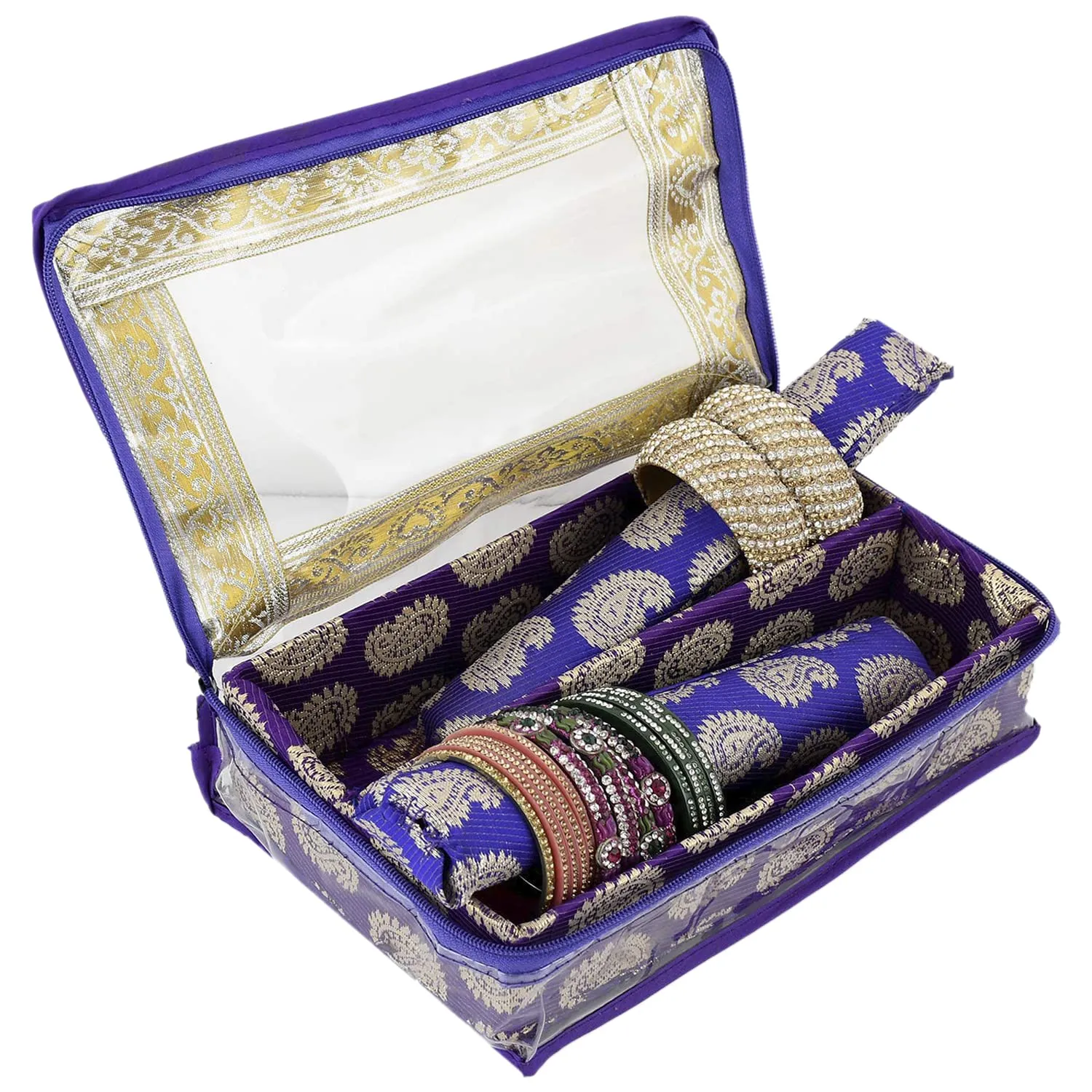 Heart Home Multipurpose Carry Design Laminated 2 Rod Bangle Box/Organizer/Case With Tranasparent Top (Purple)-47HH053