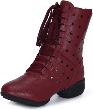 HIPPOSEUS Women Lace Up Jazz Dance Shoes Closed Toe Ballroom Salsa Dance Booties with Rubber Sole