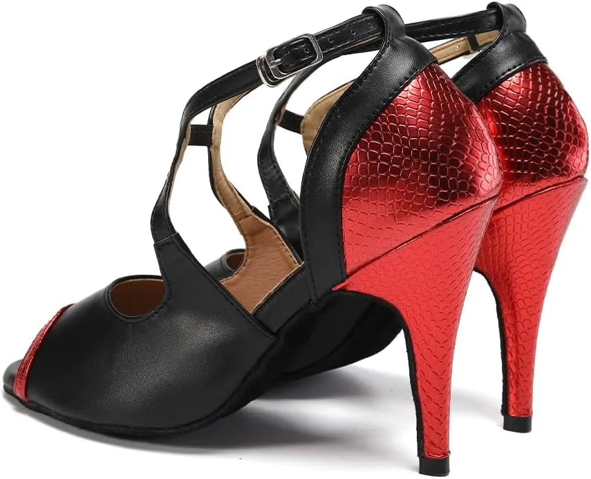 HIPPOSEUS Women Peep Toe Ballroom Dance Shoes Stiletto Latin Salsa Social Wedding Performance Dance Sandals,Model QJW