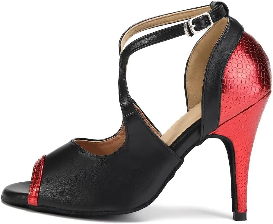 HIPPOSEUS Women Peep Toe Ballroom Dance Shoes Stiletto Latin Salsa Social Wedding Performance Dance Sandals,Model QJW