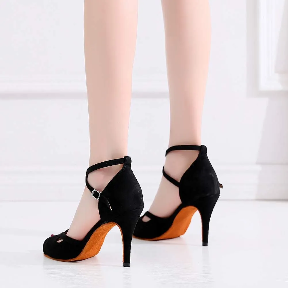 HIPPOSEUS Women's Latin Dance Shoes Ankle Strap Ballroom Wedding Party Dance Performance Sandals,Model QJW