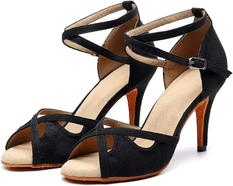 HIPPOSEUS Women's Latin Dance Shoes Ankle Strap Ballroom Wedding Party Dance Performance Sandals,Model QJW